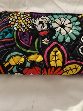 Disney Quilted Floral Zip Wallet — Black with Bright Multicolor Blooms